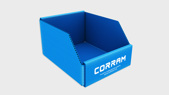 Image of a Corram order picking bin made from polypropylene corrugated sheets