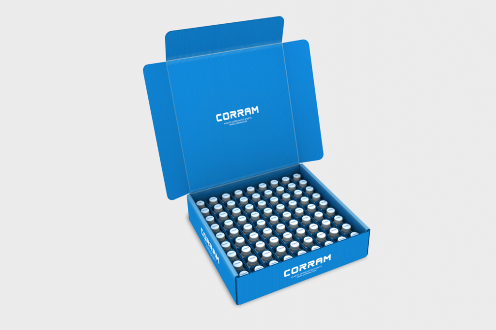 Image of a Corram product packaging made from polypropylene corrugated sheets