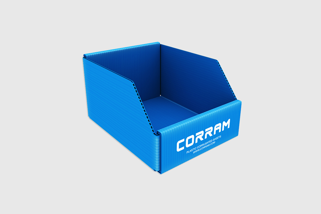 Image of a Corram order picking bin made from polypropylene corrugated sheets