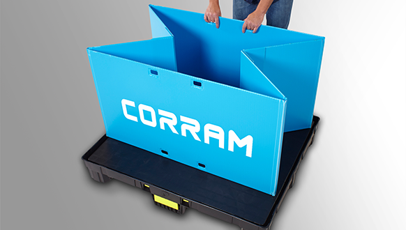 Image of a Corram foldable pallet protector made from polypropylene corrugated sheets