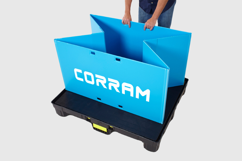 Image of a Corram foldable pallet protector made from polypropylene corrugated sheets